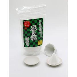 【Salt Serving Dedicated Mold Set】 Salt Serving for Good Luck and Fortune, Power Spot ■ Domestically Produced ■ Salt Serving Set, Unglazed Octagonal Saltware + 2 Plates Set + 13.8 oz (400 g