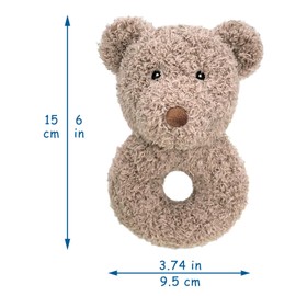 Doindute Baby Teddy Bear Soft Rattle Toy, Plush Bear Infant Shaker Rattle Easy-Grasp Stuffed Animal Toy, Gifts for Newborns Babies Toddlers Boys Girls, Brown, 6 Inches