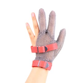 SUPERETON 3-Finger Chainmail Gloves for Cutting,ANSI A9 Cut Proof Glove,Stainless Steel Metal Cut Resistant Gloves Food Grade with Wrist Strap, Kitchen Butcher Safety Work Glove (Pack of 1,M)
