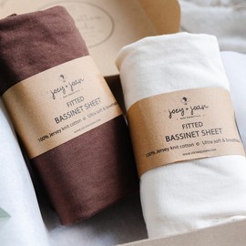 Bassinet Fitted Sheets Compatible with Ingenuity Foldaway Rocking, Lullanight Soothing, Dream on Me Poppy Traveler Bassinet – Snuggly Soft 100% Jersey Cotton – Cream + Brown – 2 Pack