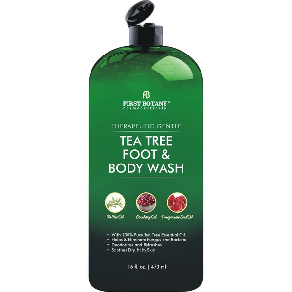 100% Natural Tea Tree Body Wash & Foot Wash - Fights with Corns, Calluses, Dandruff & Warts, Nail Issues, Athletes Foot, Ringworms, Acne treatment, Eczema & Body Odor, Jock Itch - 16 fl oz with dispenser