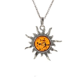 Artisana-Schmuck Amber Pendant Sun Elegant Pendant Set in 925/000 Sterling Silver, 925/000 sterling silver Baltic Amber, Amber
