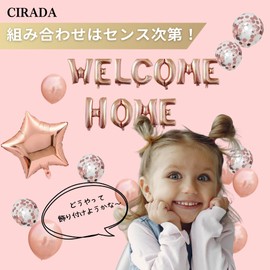 CIRADA Welcome Home Letter Balloons with Ribbon, Total 33 Balloons Stars Sequins (Girls)