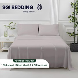 Luxury Bamboo Viscose Cal-King Size Sheet Set Light Grey – 100% Viscose Made from Bamboo, Ultra-Soft & Cooling, Deep Pocket 18” Fitted Sheets, Moisture-Wicking & Breathable Bedding 4-Piece Set