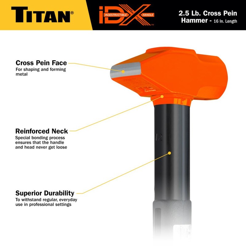 Titan iDX 63620 2.5lb Cross Pein Hammer, Blacksmith Tool with