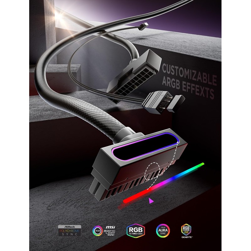 AsiaHorse Hydrus-24PIN PC PSU Extension Cable ARGB LED, Copper Wire