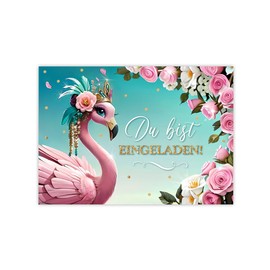 JuNa-Experten 12 Einladungskarten incl. 12 Umschläge zum Kindergeburtstag Mädchen Flamingo coole bunte Einladungen Geburtstag Mädchengeburtstag