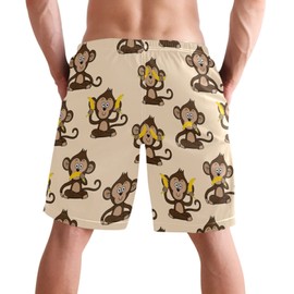 visesunny Monkey and Banana Seamless Pattern Men's Swim Trunks Quick Dry Bathing Suits Beach Holiday Party Swim Shorts