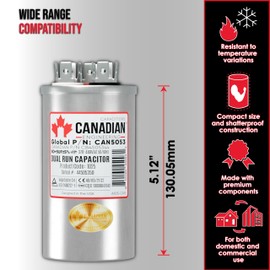 AC Capacitor 50 + 5 μF, 370/440 VAC, CBB65 Motor Run Round Capacitor for Air Conditioner, Industrial Electric Motors, Compressors, Air Conditioners