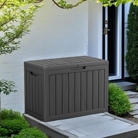 Trygoal 45 Gallon Storage Box, Outdoor Deck Box with Side Handles & Lockable, Woodgrain Effect Storage Bin with Water Resistant for Patio Furniture Cushions, Pool Supplies, Decking Box for Rest, Black