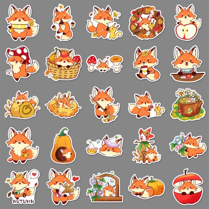 \ `tz Pegatinas Otoñales Little Fox Leisheng, 50 Unidades .