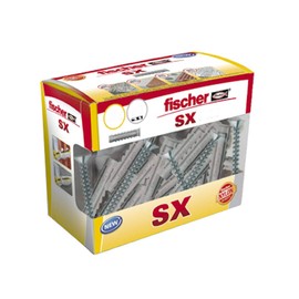 fischer 553438, DIY Dowel SX Screws, Wall Dowels, Hanging Pictures, Fixing Lamps, Box Piece, Grey, 5 x 25 40 Tacos + Tornillos