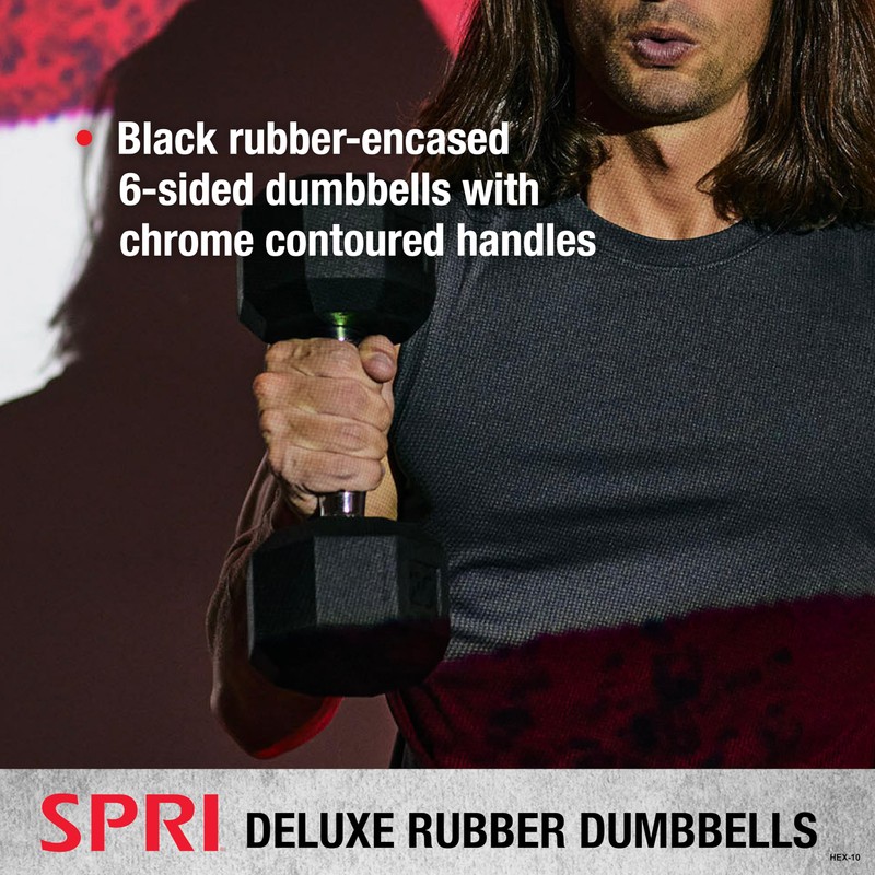 Dumbbells Hand Weights Set of 2 - Rubber Hex Chrome