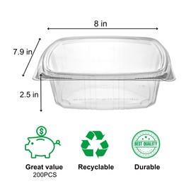 KODA CUP 48oz RPET Clear Hinged Lid Deli Container -200Pcs