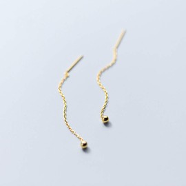 Threader Bead Tassel Drop Earrings for Women S925 Sterling Silver 2mm Tiny Ball Long Chain Dangle Minimalism Ear Piercing Studs Jewelry Hypoallergenic Fashion Best (5.5mm gold plated)