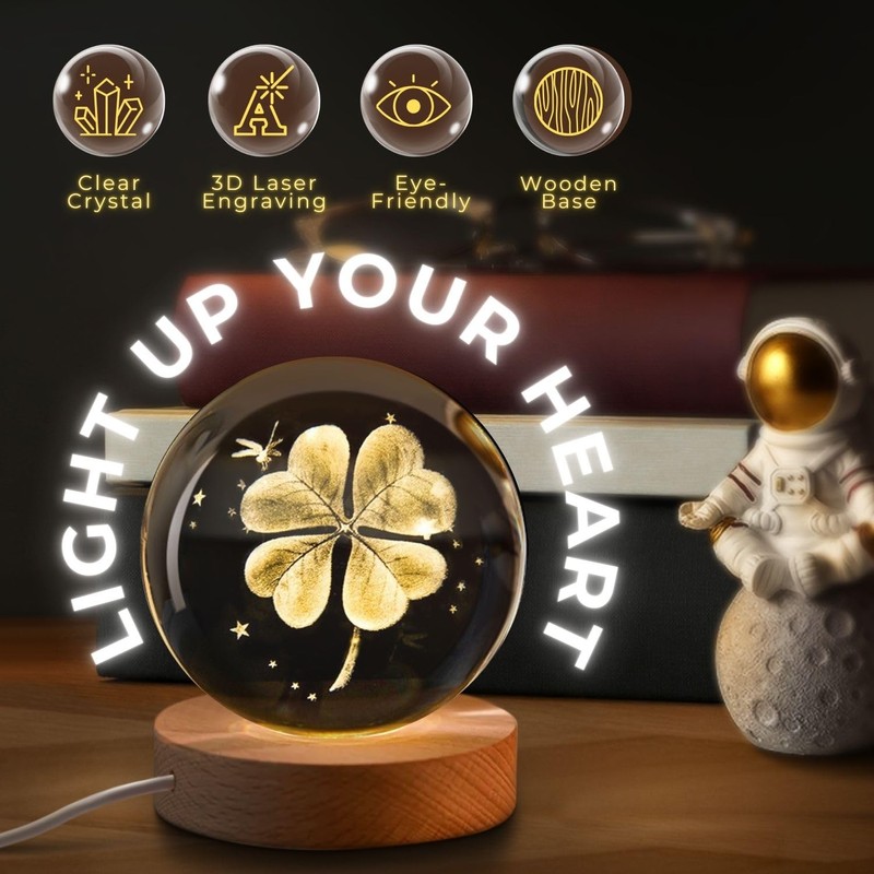 Flexzion 3D Clover Crystal Ball Night Light - LED Light