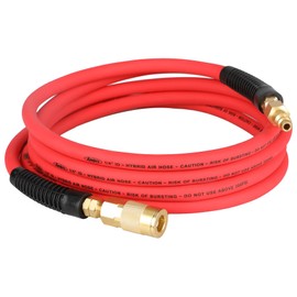 Keepro Durable Hybrid Air Hose, Flexible 1/4 Inch ID By 10 Feet Long Lead-in Short Air Compressor Hose with Swivel Solid Brass 1/4" Industrial Quick Coupler and Plug, 300 PSI Maximum Pressure, Red
