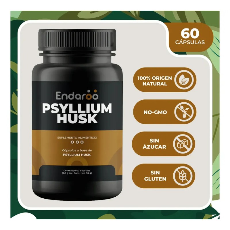 Fibra De Psyllium Husk 100% Puro 60 Cápsulas