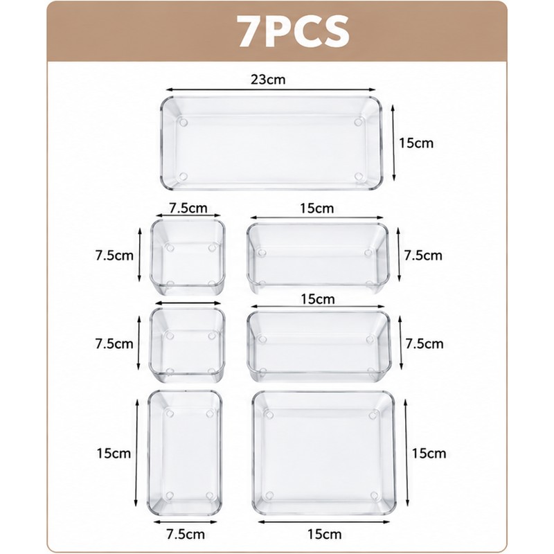 Clear Plastic Drawer Organizers for Makeup, Jewelry & Office Supplies