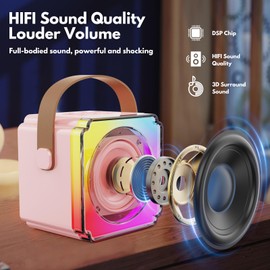 Karaoke Machine, Portable Speaker with Microphones, Birthday Family Party Gifts for Kids Girls Boys 3 4 5 Year Old