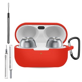 Case for Technics EAH-AZ100, Silicone Protective Cover for Technics EAH-AZ100,Full-Body Shockproof Cover with Scratch Protection, with Keychain & Lanyard and Cleaner Kit，Red