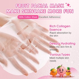 14 Pack Fruit Face Masks Skincare for Kids, Sheet Hydrating Facial Mask for All Skin Types, Bulk Collagen Face Mask for Women Skin Care, Birthday Party Spa Gifts for Teens Girls