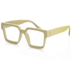 Kursan Square Black Glasses for Women Men Retro Oversized Thick Frame Clear Lens Eyeglasses (Yellow)