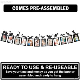 KatchOn, Glitter Black Dinosaur Photo Banner - 10 Feet, Pre- Strung | Happy Birthday Dinosaur Banner for Dinosaur Birthday Decorations | Dinosaur Photo Backdrop, Dinosaur First Birthday Decorations
