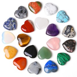 YATOJUZI 20PCS Natural Crystal Hearts Crystals and Healing Stones Heart Gems Gemstones Chakra Pocket Stone Bulk Wholesale Polished Stones Spiritual Gifts for Women Men Valentine's Day Favors