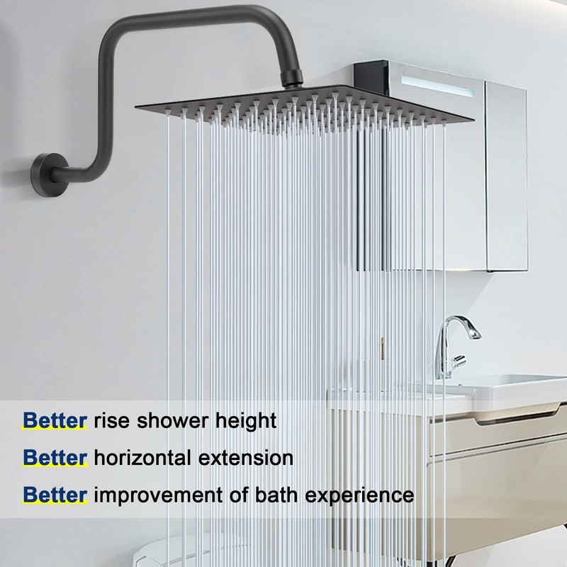NearMoon S Shape Shower Extension Arm with Flange, Stainless Steel