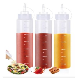Juego de 3 Botellas de Plástico con 3 Agujeros para Condimentos, Salsas, Aceite, Vinagre, 20CM (700ML-1 Agujeros)