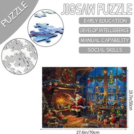 Christmas Santa Claus Puzzle Vintage Christmas House Window Puzzles 1000 Pieces for Adult,Scary House Jigsaw Puzzle Christmas Eve Puzzle Christmas Wreath Cozy House Decorations