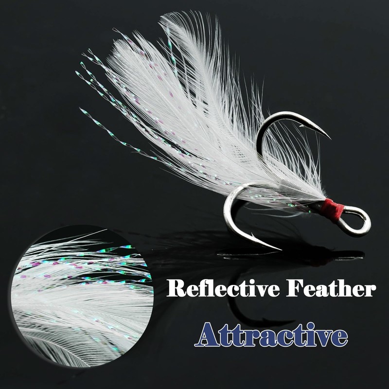 FishTrip Feathered Treble Hooks Fishing, 15Pcs Dressed Treble Hook Size