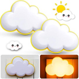 2 Pack LED Night Light Cloud Soft Light Plug into Wall Cute Baby Wall Nursery Lamp Warm Sensor Plug-in Intelligent Nightlight for Kids Bedroom Hallway (Yellow)