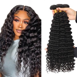 DiexrLamx Hair Loose Deep Wave Bundles 26 26 26 Inch 8A Unprocessed Peruvian Virgin Hair 3 Bundles Natural Black Color Deep Curly Hair Extension