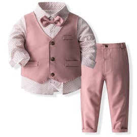 Baby Boys' 4-Piece Set with Dress Shirt, Vest, Pants, and Tie (4T, Pink 1)