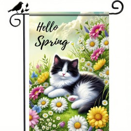 BlissYard Hello Spring Garden Flag 12x18 Inch Double Sided Daisy Design Decoration Flag Cute Cat Decoration Yard Flag Outdoor Seasonal Decor Farmhouse Holiday Outside Decorations Flag