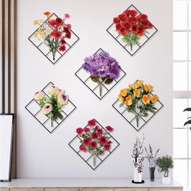 Flower Rose Tulip Wall Decor Decal, Vinyl Removable Green Leaves Wall Stickers for Bedroom Living Room Office Kitchen Decorations, Set of 6(31x31cm)