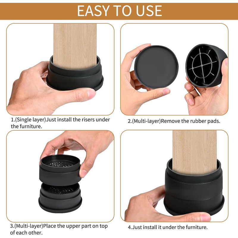 Qingchuang 8 Pack Adjustable Furniture Risers, Bed Risers Heavy Duty