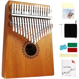 FLSEPAMB Kalimba 17 Keys, Kalimba Instrument with Learning Pack, Professional Thumb Piano Kalimba for Children and Adults (Brown, Mahogany)