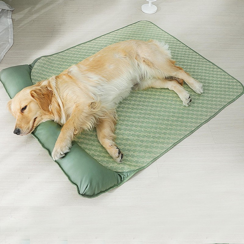Dog Cooling Mat Breathable Portable Rattan Bed Pet Summer Sleeping