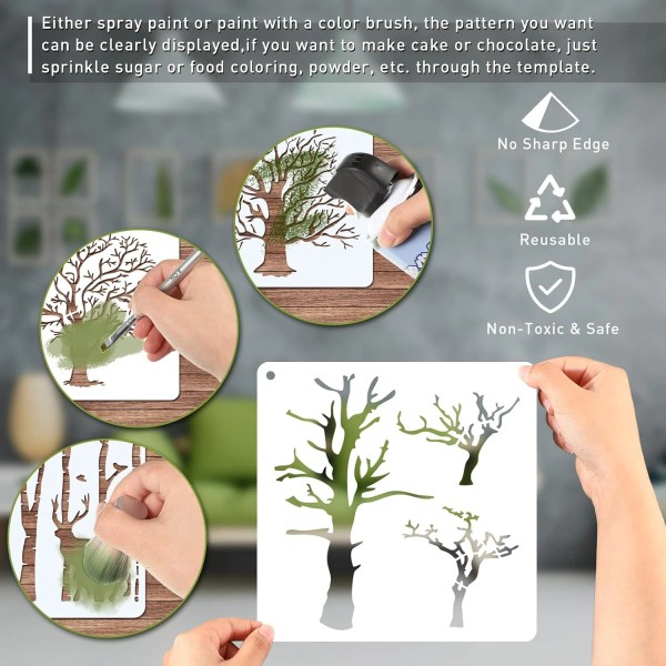 Does not apply 8 Pieces Reusable Aspen Tree Stencils Reversed