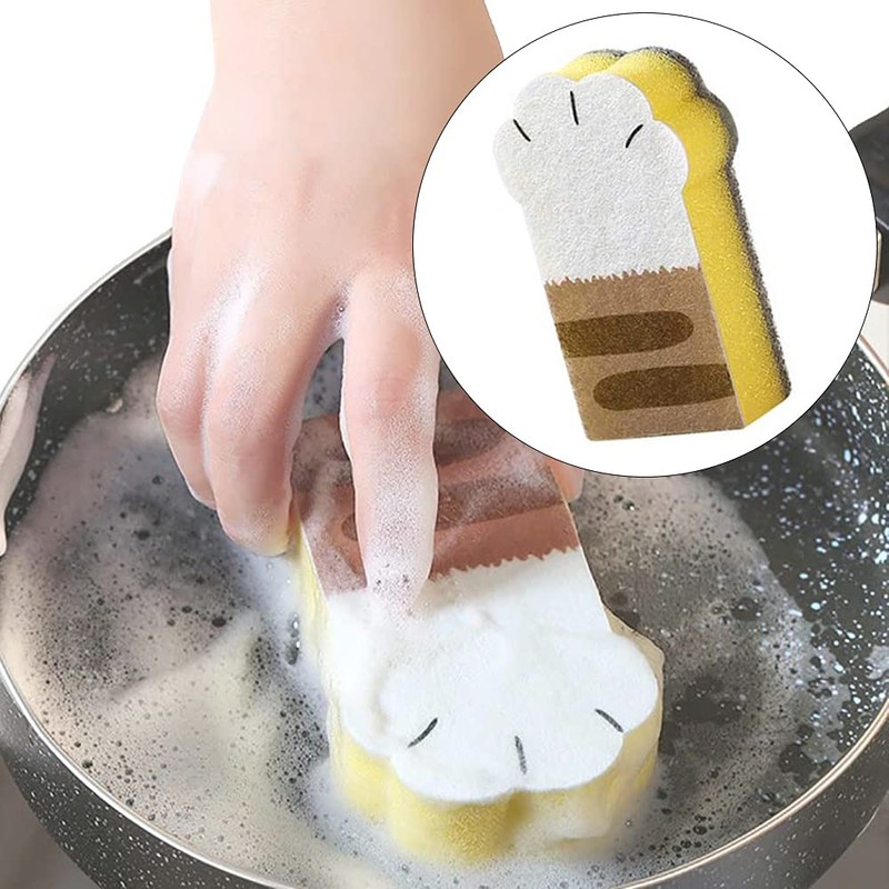 3 Pcs Sponge Brush Cat Claw-Shaped Cleaning Sponge Block Thickening