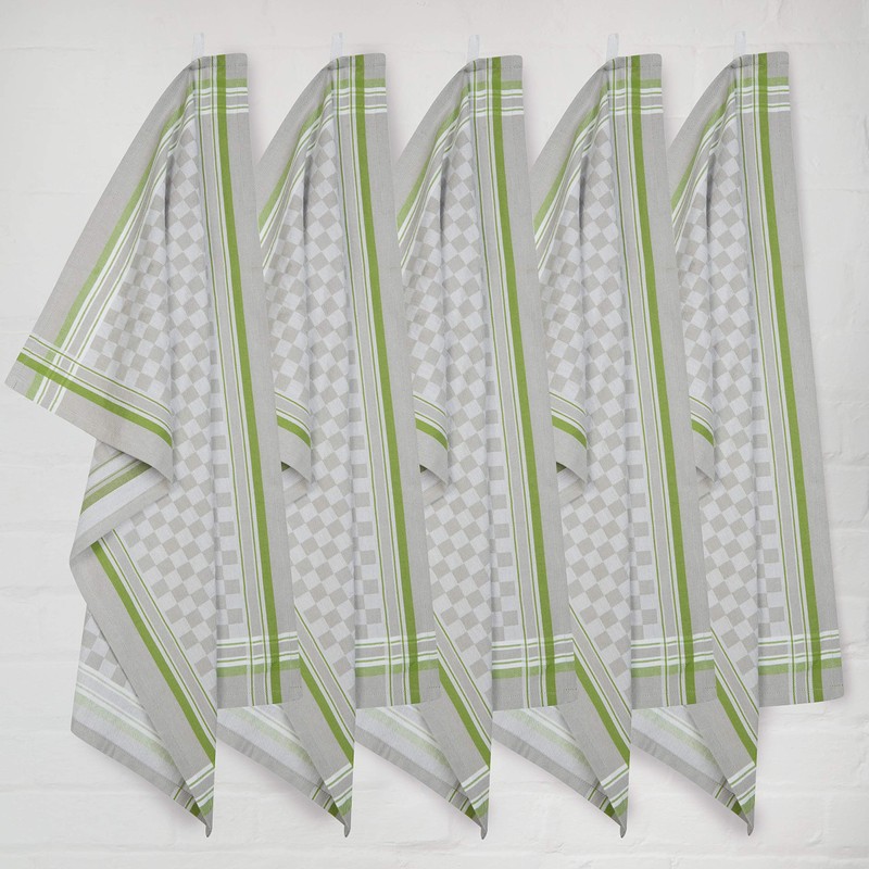 Sticky Toffee 100% Cotton Tea Towel - Lime Grey Chequered