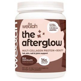 Wellah The Afterglow Multi Collagen Protein + Beauty (30 Servings, Chocolate) - Hair, Skin, Nail & Joint Support - Non-GMO & Gluten Free