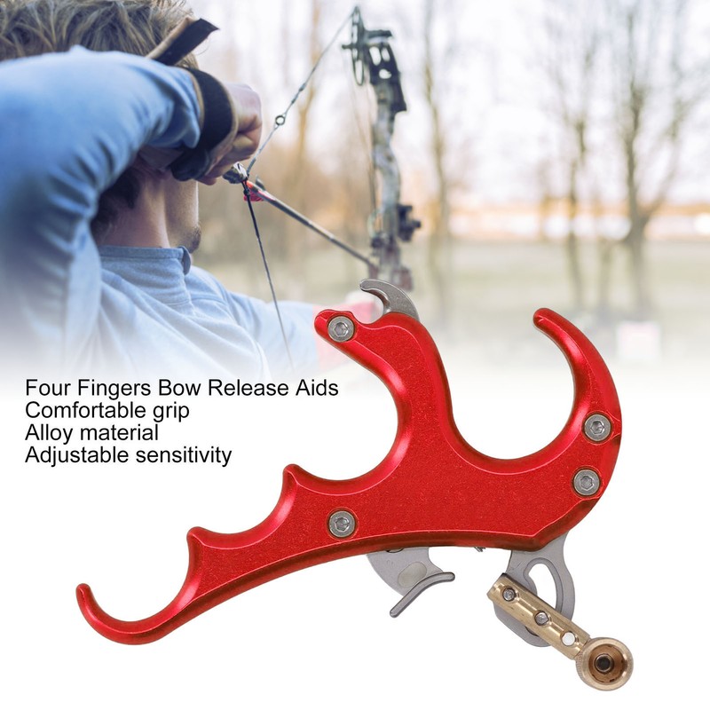 Bow Release Aids Aluminum Alloy Sensitivity Adjustable 4 Fingers Compound