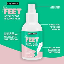 Freeman Flirty Feet - Set de cuidado de pies – Spray de pelado instantáneo para pies secos y agrietados + calcetines hidratantes para máscara de pies,