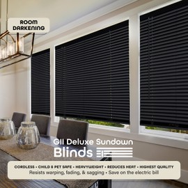 Cordless Room Darkening Mini Blind - 39 Inch Width, 64 Inch Length, 1" Slat Size - Black - Cordless GII Deluxe Sundown Horizontal Windows Blinds for Interior by Achim Home Decor