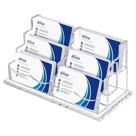 SWAWIS 6 Compartments Business Card Holder, Transparent, Acrylic Business Card Stand for Business Desk, Business Card Stand for Men and Women, Suitable for 300 Business Cards