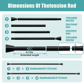 AIZESI Black Shower Curtain Rod 43 to 73 Inch Spring Tension Curtain Rod, Never Rust, Curtain Rods No Drilling, Adjustable Curtain Rods for Window, Bathroom, Kitchen, Doorway